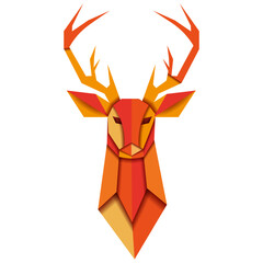 Origami Reindeer. Japanese art. Deer in cut out paper style isolated transparent background. Vector illustration can used t-shirt print, card, poster, banner Design Christmas greeting card 