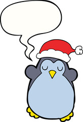 cute christmas penguin with speech bubble