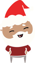 hand drawn flat color illustration of a happy bearded man wearing santa hat