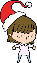 hand drawn line drawing of a woman wearing santa hat