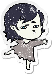 distressed sticker of a cartoon vampire girl