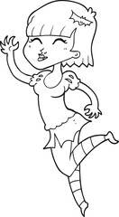 freehand drawn black and white cartoon vampire girl