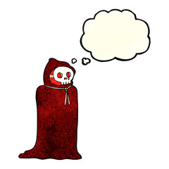 cartoon spooky halloween costume with thought bubble