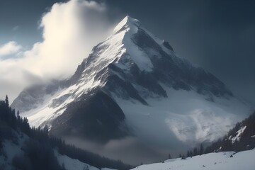 Snow Capped Mountain Under Gray Clouds generative by Ai 