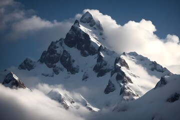 Fototapeta na wymiar Snow Capped Mountain Under Gray Clouds generative by Ai 