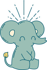 illustration of a traditional tattoo style cute elephant