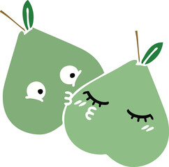 flat color retro cartoon of a green pear