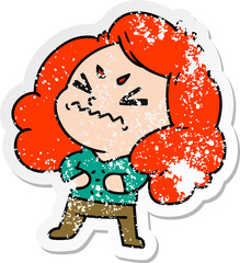 freehand drawn distressed sticker cartoon of cute kawaii girl