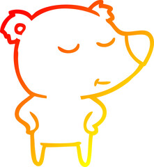 warm gradient line drawing of a happy cartoon bear