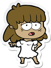 sticker of a cartoon tired woman