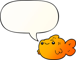 cartoon fish with speech bubble in smooth gradient style