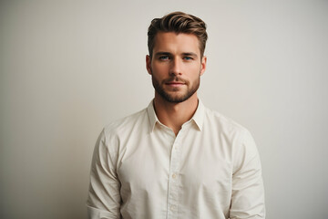 Fototapeta premium Handsome young man in white shirt. Isolated on grey background.