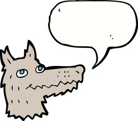 cartoon wolf head with speech bubble