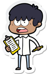 sticker of a worried cartoon boy