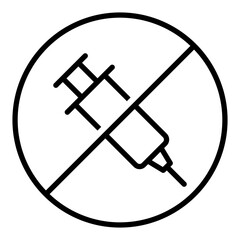 Black single round no hormones line icon, simple allergy ingredient no contain mark flat design pictogram, infographic vector for app logo web button ui ux interface isolated on white background