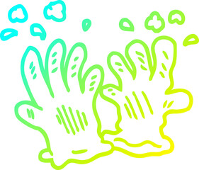 cold gradient line drawing of a cartoon sterile gloves