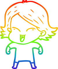 rainbow gradient line drawing of a happy cartoon girl