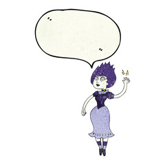 freehand speech bubble textured cartoon vampire girl