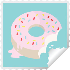 bitten frosted donut graphic square sticker stamp