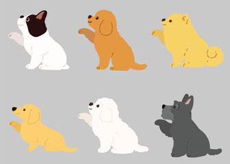Illustration Collection of small sized dogs shaking hands flat colored