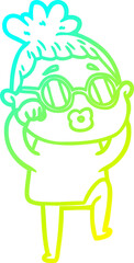 Obraz premium cold gradient line drawing of a cartoon tired woman wearing spectacles