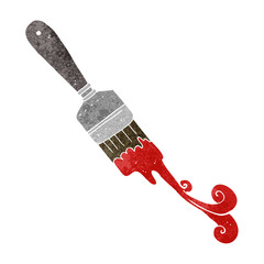 freehand drawn retro cartoon paint brush dripping