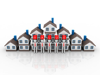 3d illustration Growth in real estate shown on graph