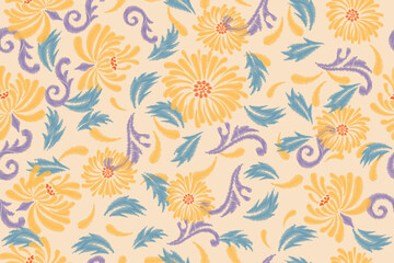 Seamless paisley embroidered floral motif pattern in vector, for design, fabric, wrapping, digital motif, background, wallpaper, print, clothing, etc.