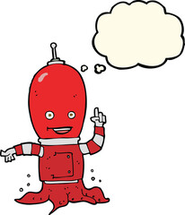 cartoon alien spaceman with thought bubble