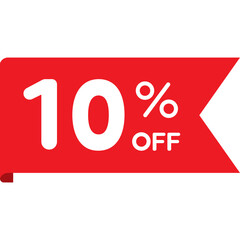 Single red 10% ribbon tag icon, simple modern shopping promo sale flat design vector pictogram, infographic vector for app logo web button ui ux interface elements isolated on white background