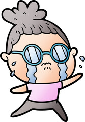 cartoon crying woman wearing spectacles