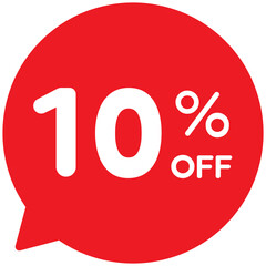 Single round 10% off on sale tag badge icon in red, shopping promo offer concept. flat design illustration vector for app web button ui ux interface elements isolated