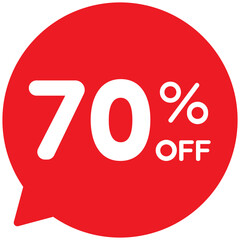Single round 70% off on sale tag badge icon in red, shopping promo offer concept. flat design illustration vector for app web button ui ux interface elements isolated