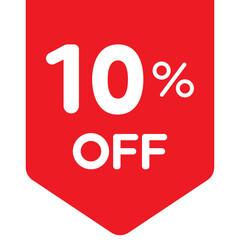Single red 10% flag tag icon, simple round shopping promo sale flat design vector pictogram, infographic vector for app logo web button ui ux interface elements isolated on white background