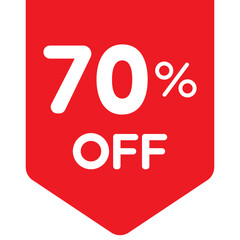 Single red 70% flag tag icon, simple round shopping promo sale flat design vector pictogram, infographic vector for app logo web button ui ux interface elements isolated on white background