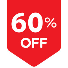 Single red 60% flag tag icon, simple round shopping promo sale flat design vector pictogram, infographic vector for app logo web button ui ux interface elements isolated on white background