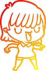 warm gradient line drawing of a cartoon woman
