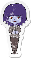 retro distressed sticker of a cartoon vampire woman