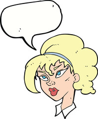 cartoon pretty woman with speech bubble