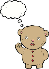 cartoon unhappy teddy bear with thought bubble