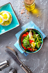 Green vegan salad from green leaves mix and vegetables. diet food