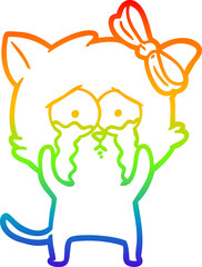 rainbow gradient line drawing of a cartoon cat