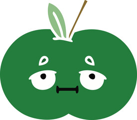 flat color retro cartoon of a juicy apple