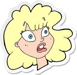 sticker of a cartoon shocked female face
