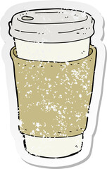 retro distressed sticker of a cartoon coffee cup
