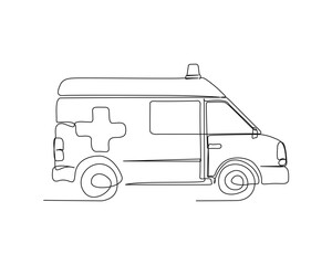 Continuous one line drawing of ambulance vehicle. Hospital ambulance line art vector illustration, healthy concept. Editable stroke.