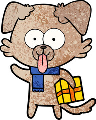 cartoon dog with christmas present