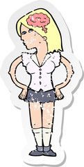 retro distressed sticker of a cartoon intelligent woman