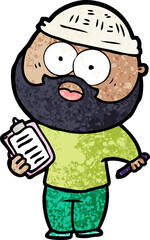 cartoon bearded man with clipboard and pen