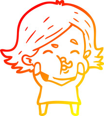 warm gradient line drawing of a cartoon girl pulling face